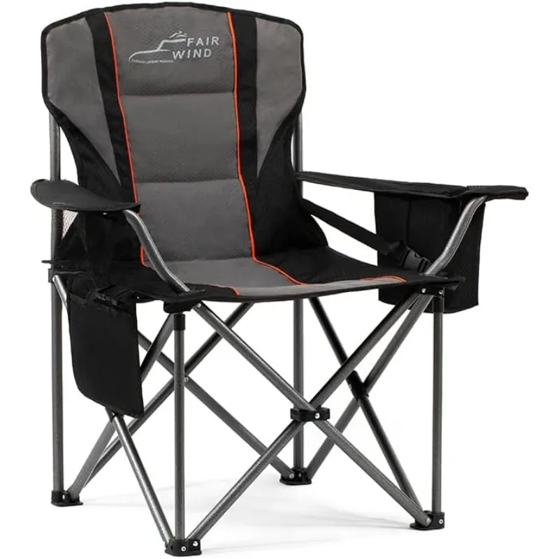

Oversized Fully Padded Camping Chair with Lumbar Support, Heavy Duty Quad Fold Chair with Cooler Bag, Support 450 LBS