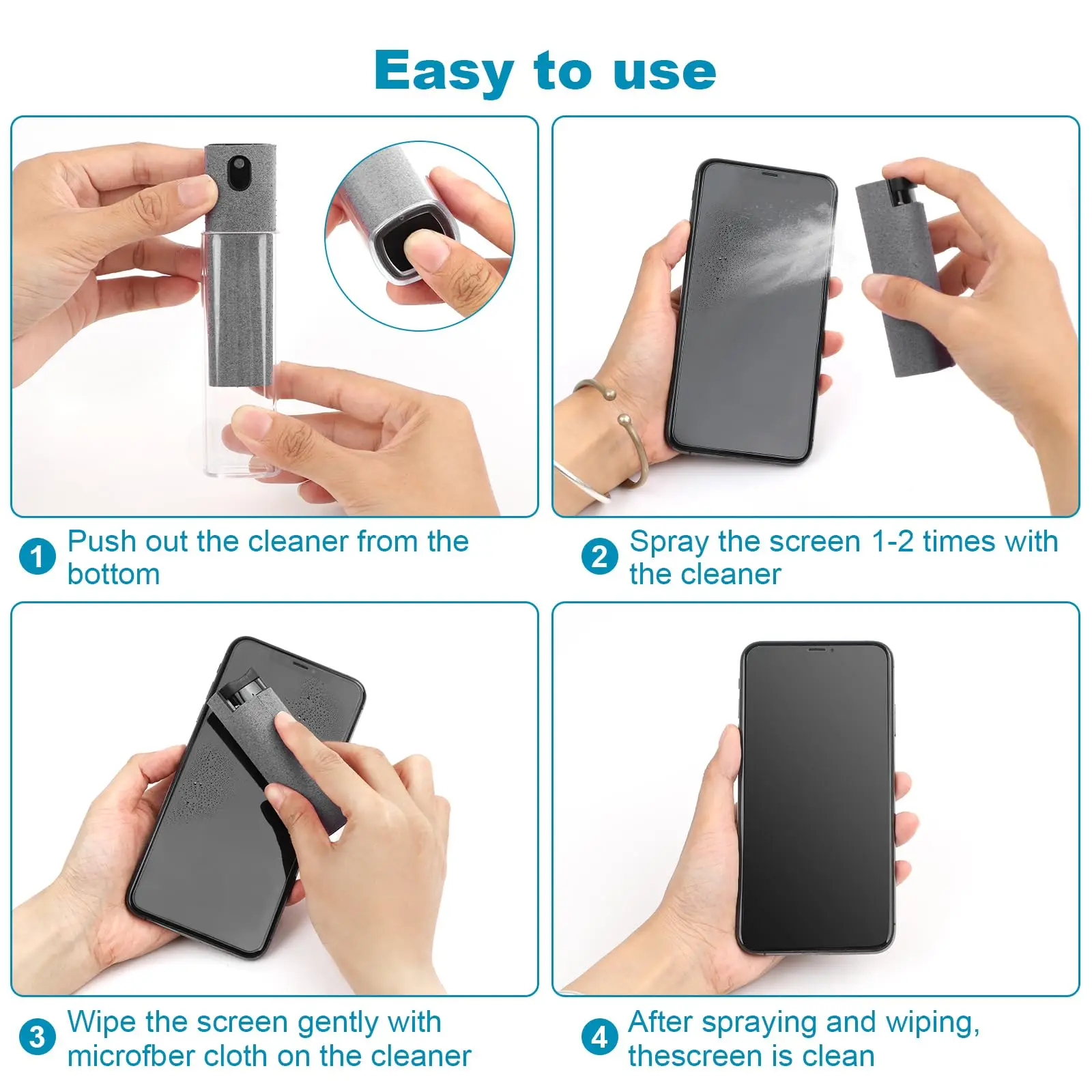2 In 1 Phone Screen Cleaner Spray Portable Tablet Phone Touch Screen Cleaner Microfiber Cloth Set Glass Mini Cleaning Artifact 4