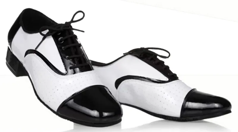 Latin Dancing Shoes Men's Leather Black & White International Dance Shoes Square Dance Adult Breathable Soft Sole Modern Dance 3