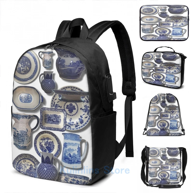 

Забавный графический принт красивый винтажный синий Китай! Рюкзак с USB-зарядкой для мужчин и женщин, школьные ранцы, дорожная сумка для ноутбука