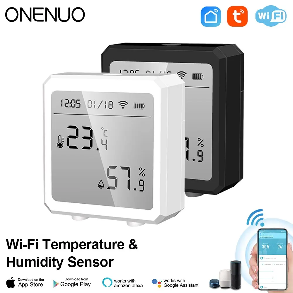 Onenuo Smart Life Wifi Termostato Igrometro Sensore Tuya Alexa Google Lcd Display Wifi Sensore Di Rilevamento Della Temperatura Dell'Umidità