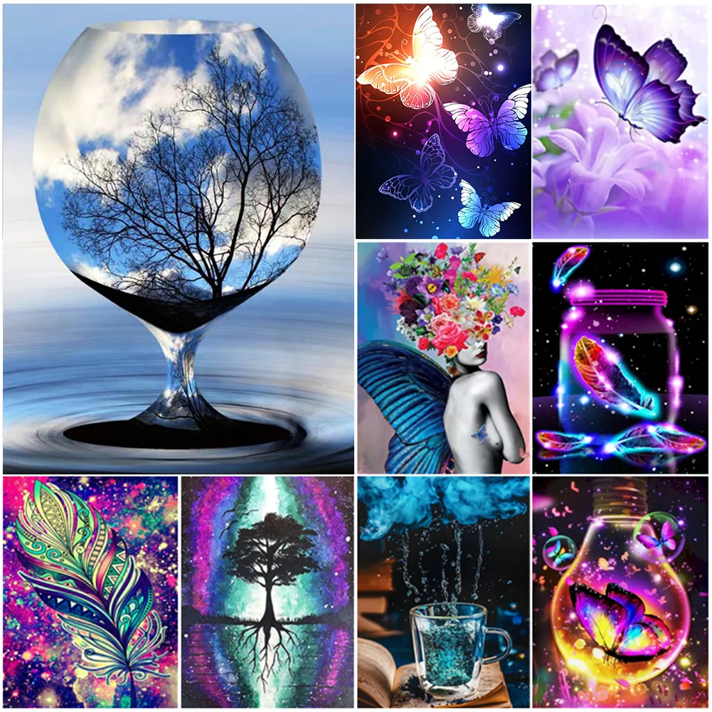 5D DIY Full Diamond Painting Landscape Bottle Cup Butterfly Full Round Diamond Embroidery Mosaic Cross Stitch Kits Home Decor