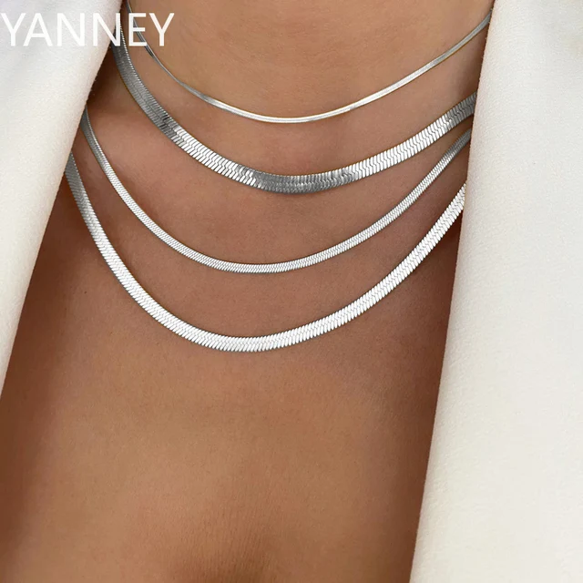 Collier à chevrons pour femmes de 4mm, chaîne de clavicule en argent 925, ras du cou, bijoux cadeaux pour fête de mariage
