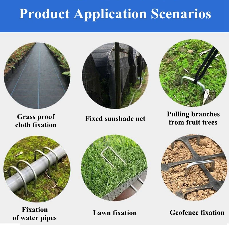 50Pcs U-Shaped Staples Garden Stakes Pins Galvanized Ground Nail Film Fixed Pegs Greenhouse Tent Hooks Lawn Plant Fixation Tools