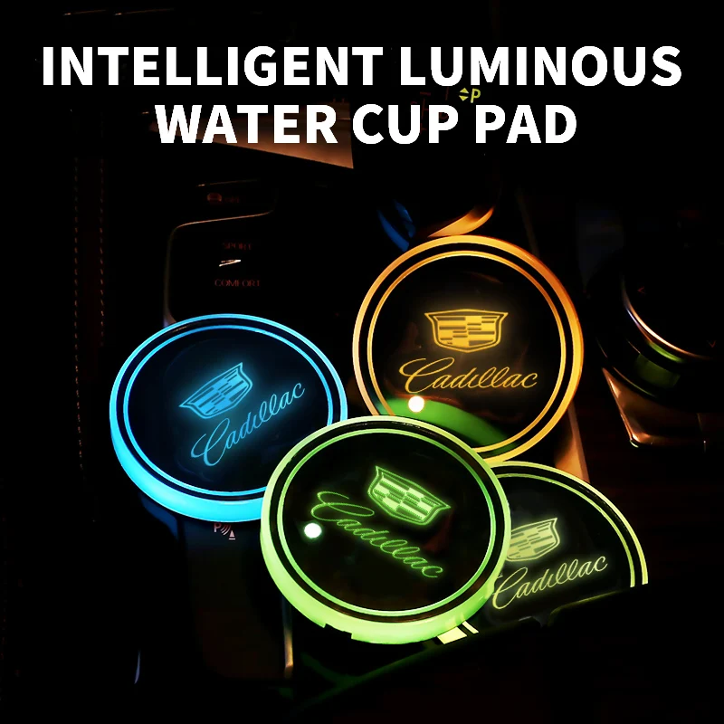 캐딜락 로고 에스컬레이드 CTS ATS SRX XTS XT5 STS CT5 CT6 BLS XLR용 차량 USB 충전 발광 컵 패드 실내 분위기 램프