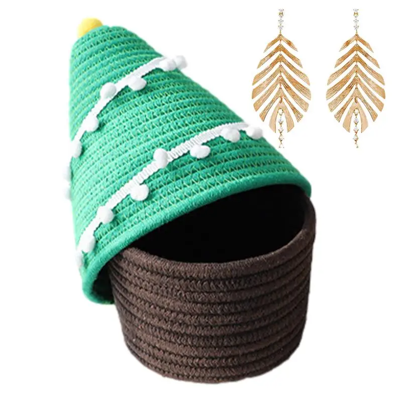 

Cotton Rope Woven Storage Basket With Christmas Tree Lid Organizer Handmade Desktop Storage Candy Clothes Toys Box