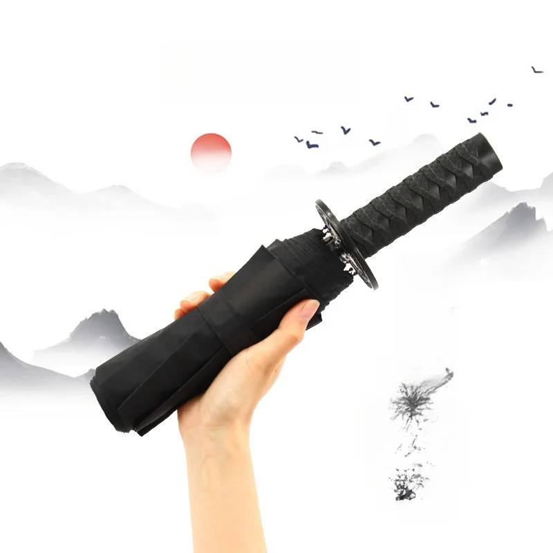 Samurai Handle Folding Umbrella Sun Protection Windproof Portable Travel Umbrellas Samurai Umbrella Gifts for Men