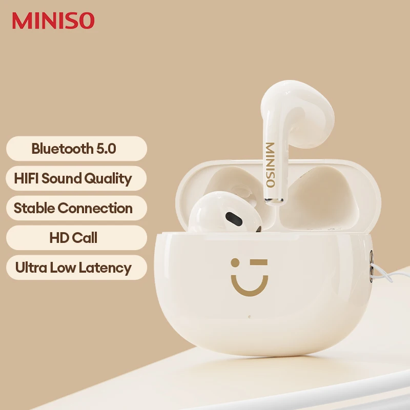 선택 Miniso M10 TWS 무선 이어폰, 블루투스 5.0 소음 감소 헤드셋, 음악 HiFi 사운드 스테레오 헤드폰, 터치 컨트롤