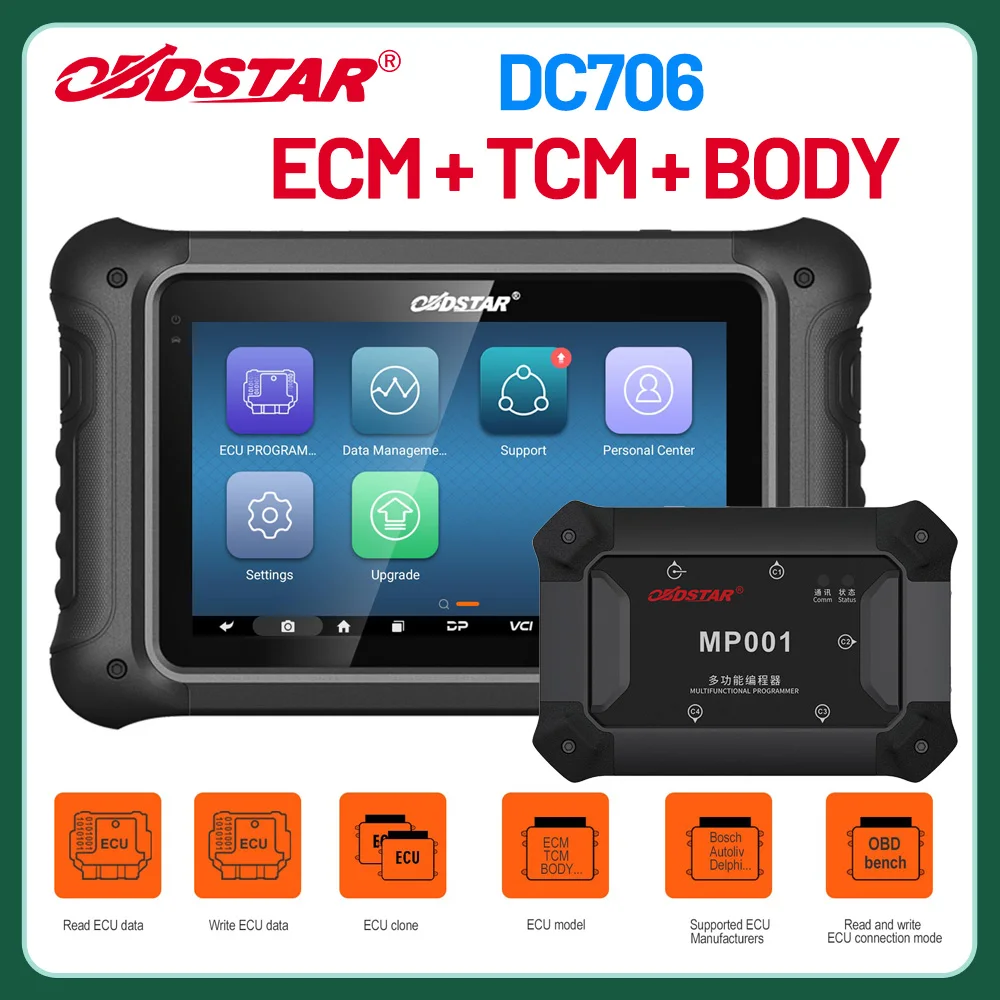 

OBDSTAR DC706 ECU Tool Full Version for Car and Motorcycle ECM & TCM & BODY Clone by OBD or BENCH + OBDSTAR MP001 Programmer