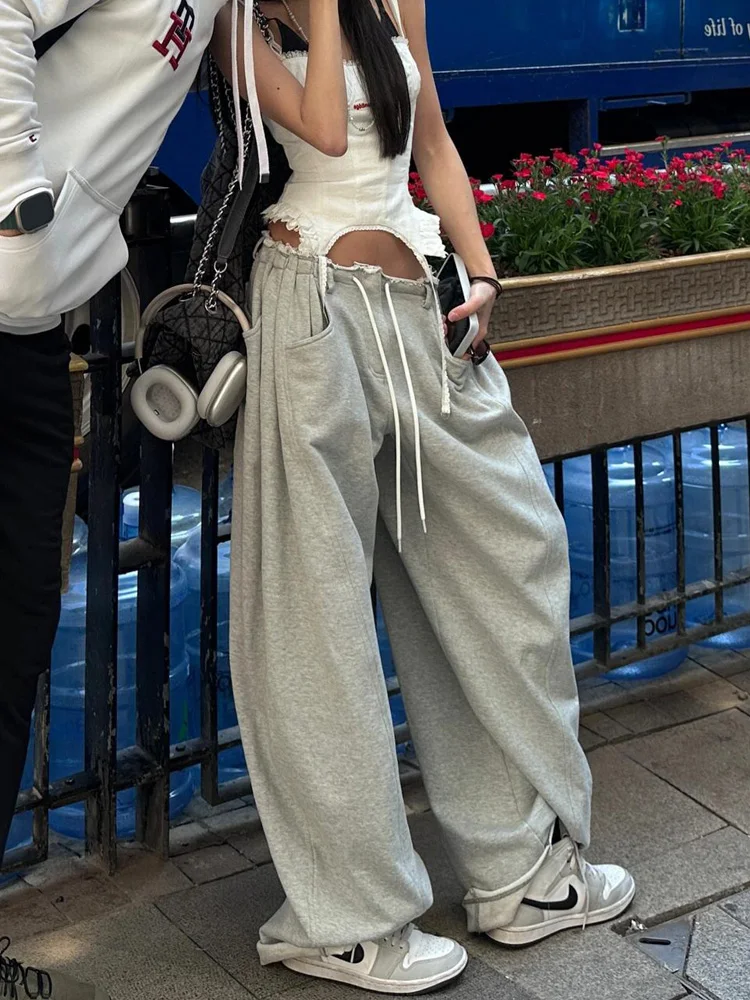 American Design ey Wide Leg Sweatpants Women's Loose Slimming Casual Sports Long Trousers Trendy High Waist Straight Leg