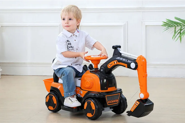 

[Funny]Four wheel Electric excavator mobile machinery shop LED Lighting and music Silent Castor anti-rollover kids birthday gift