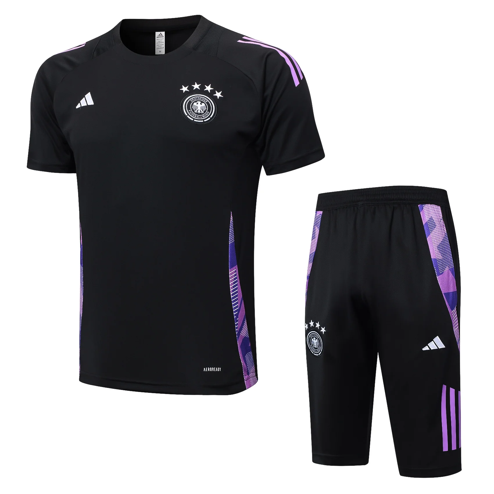 Adidas Soccer Jerseys Men Short-sleeved Cropped Trousers Breathable Durable Athletic Training Suit Black Purple