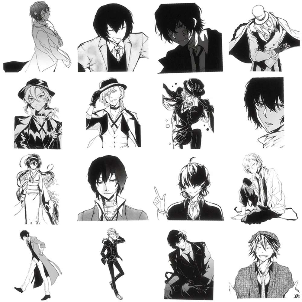 Bungo Stray Dogs Anime Stickers Pack - Black and White Cartoon Graffiti Decals