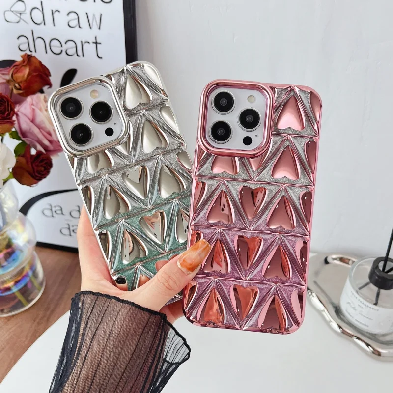 

Suitable for iPhone 15 Pro Max 11 12 13 14 Pro Max Electroplated Pattern Gradient Sequin Love Heart Mobile Phone Case Cover