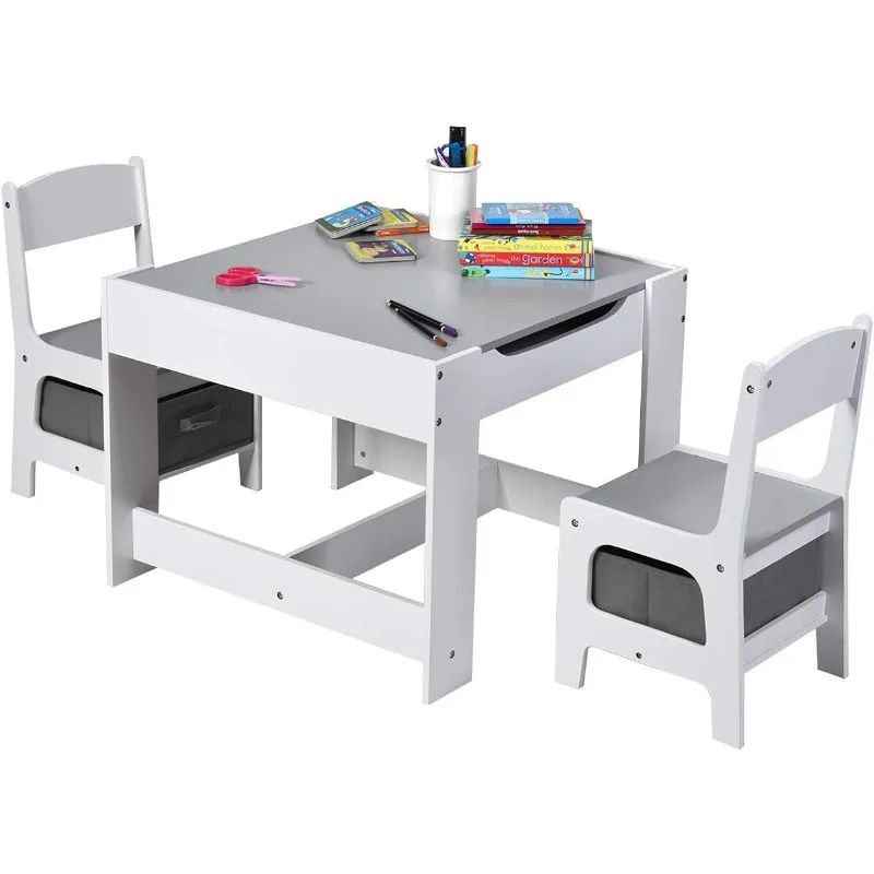 

Kids Table and Chair Set, 3 in 1 Wooden Activity Table with Storage Drawer, Detachable Tabletop for Children Drawing Reading Art