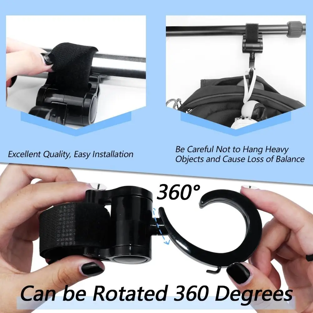 Large Hook Stroller Hook 360 Rotary Degree Hook Pushchair Hanger Hook and Loop Multi-Purpose Pram Accessories Pushchair