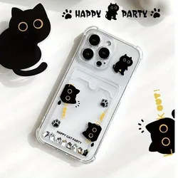 Creative Cat Design Transparent Shockproof Phone Case with Card Holder - iPhone 12 Pro (1)
