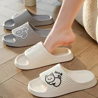 Cute Cartoon Kitten Women's Summer Slippers Indoor Bathroom Cloudy Soft Sole Non-slip Leisure Comfort Couple Home Shoes - Image 6