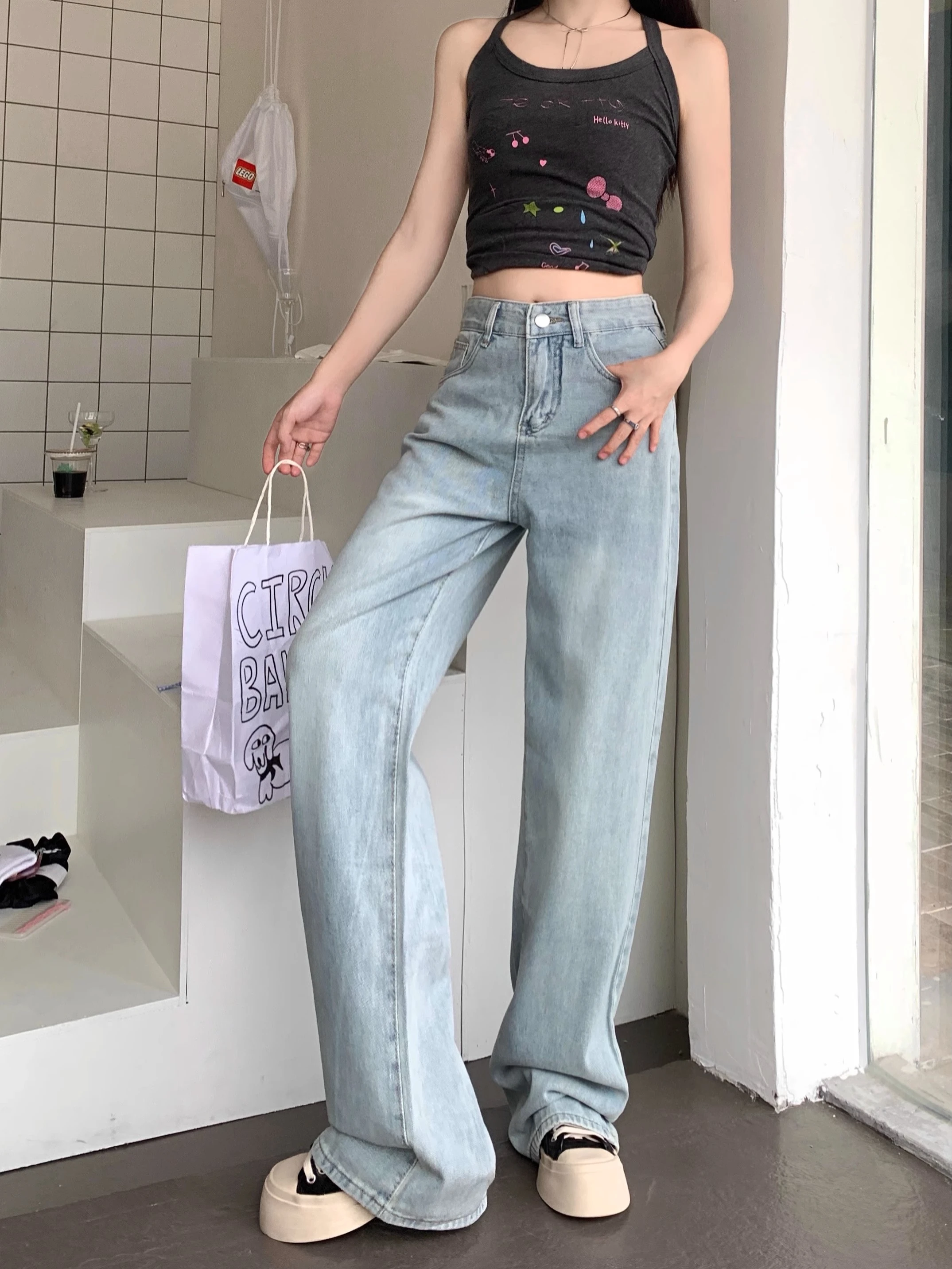 Baggy Jeans For Women | 2024 Bow Korean y2k Embroidered Retro High Waist Slim Denim Jeans