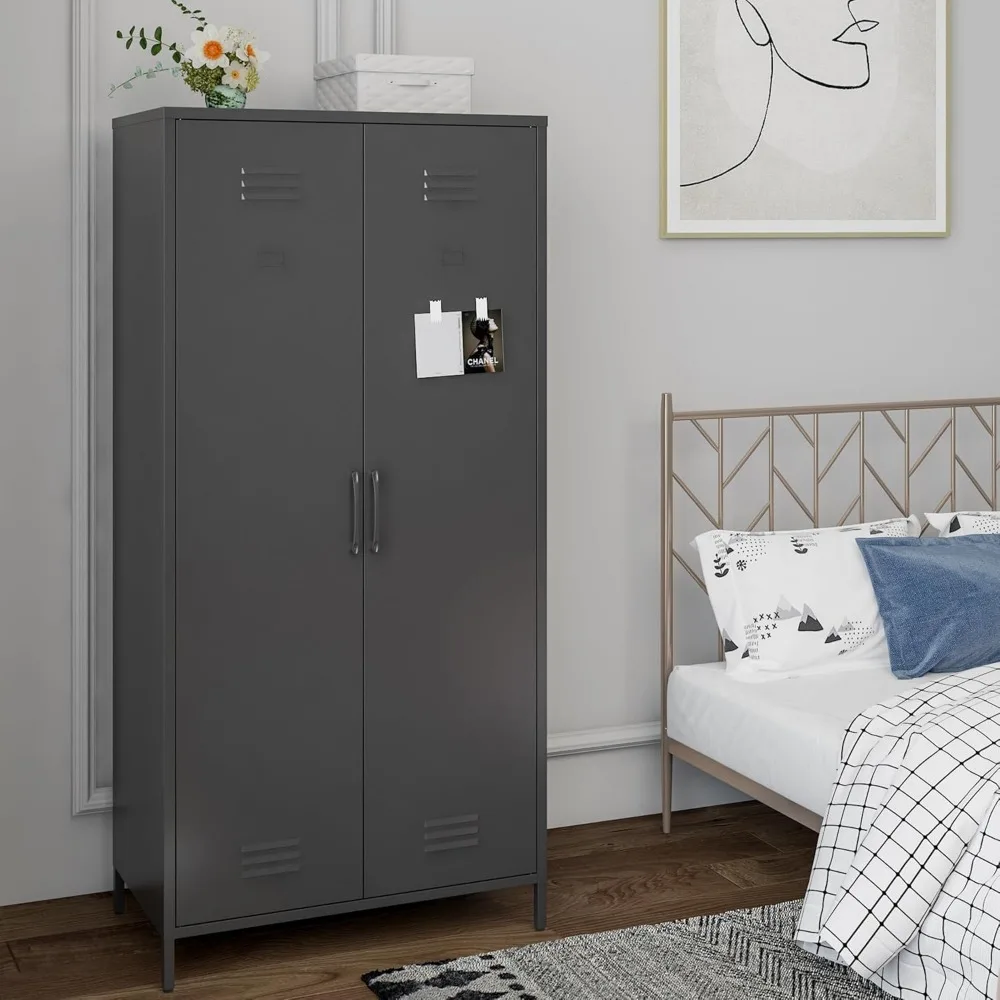 Metal Armoire Wardrobe Closet, Heavy-Duty Rustproof Steel Storage Cabinet with Fixed Shelf and Hanging Rod, Ideal for Homeowners 3