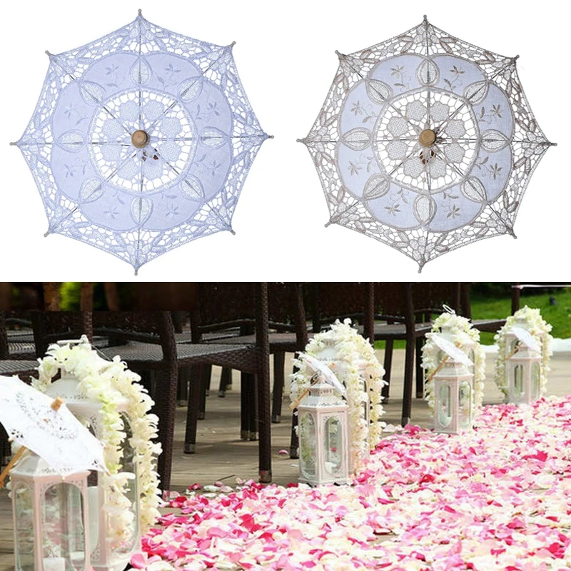 Bride Wedding White Lace Umbrella Hollow Embroidery Parasol Umbrella Photography Props Bridal Wedding Marriage Accessories bridal lace parasol set