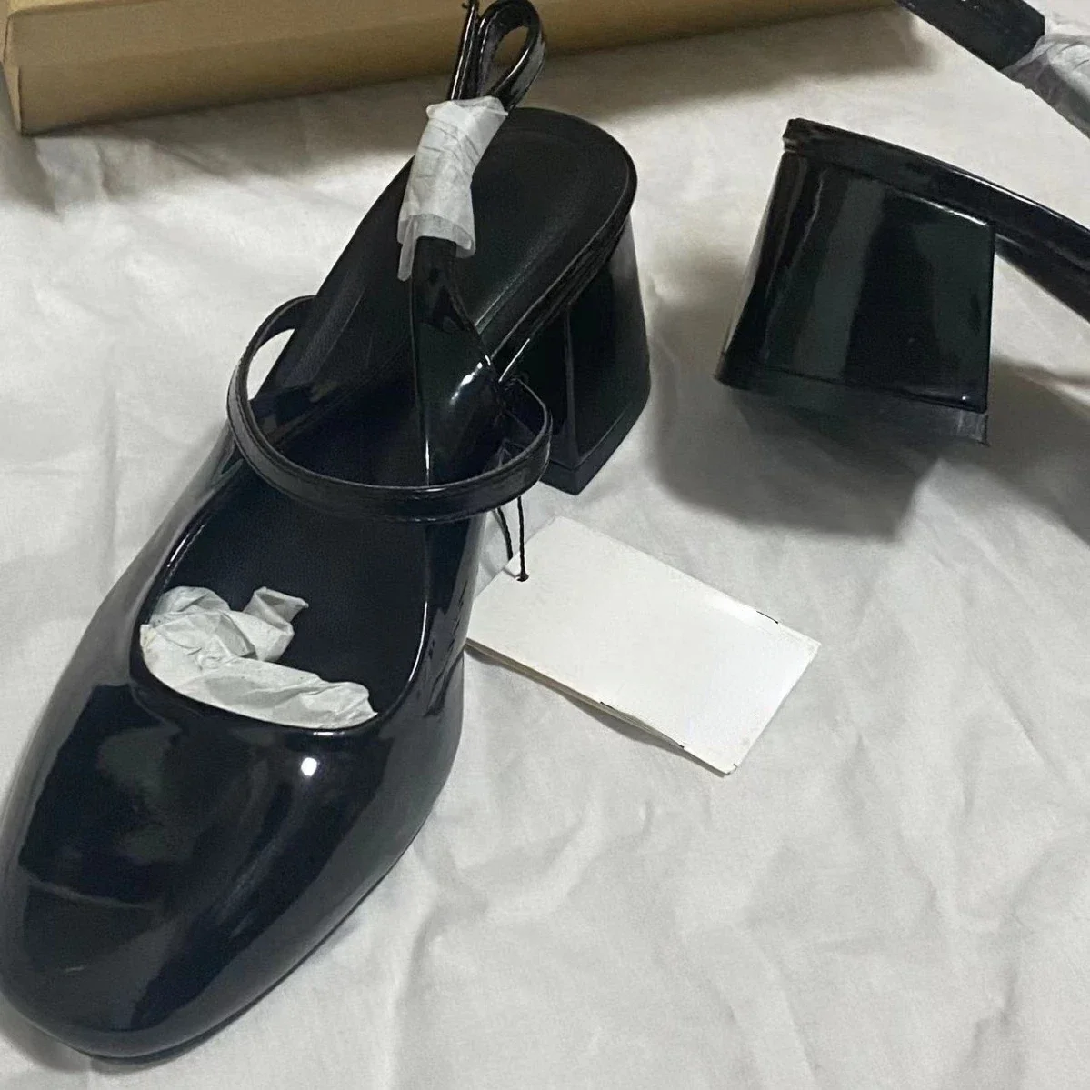 Woman Chunky High Heels Sandals Round Toe Patent Leather Summer Slingbacks Mary Janes Shoes