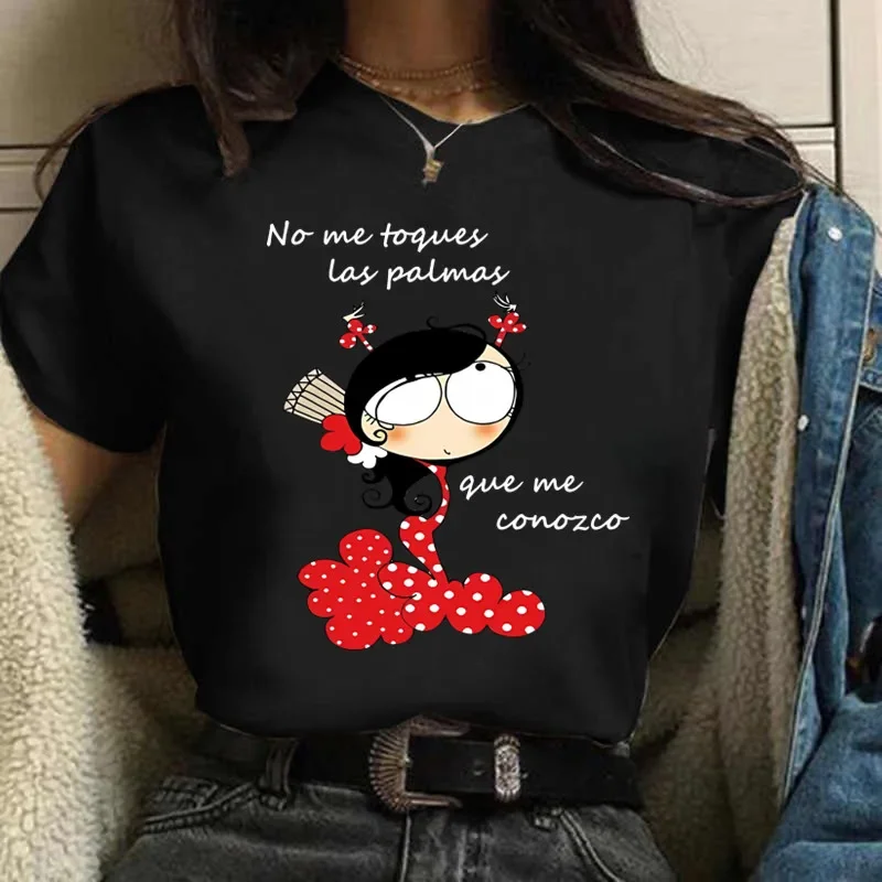 Women T-shirts Harajuku Tops Shirts Short Sleeve High Heel Print Flamengo Dance Tees Cartoon Graphic Female O-neck Shirt Clothes - 4