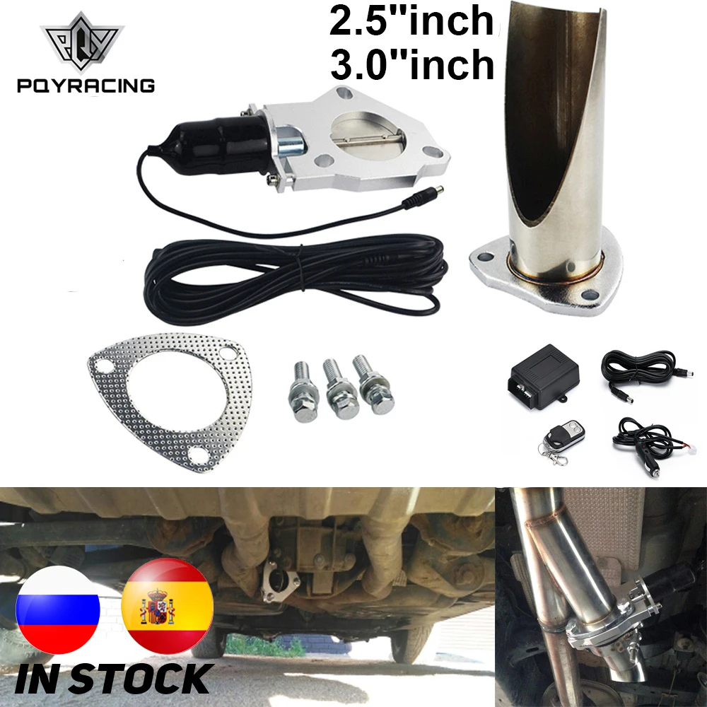 Exhaust Pipe Valve Kit 2.5" / 3.0" Cutout Stainless Steel Exhaust Cut Out Header Be Cut Pipe Electric Valve Exhaust Tip Muffler Kit PQY-CT12/13