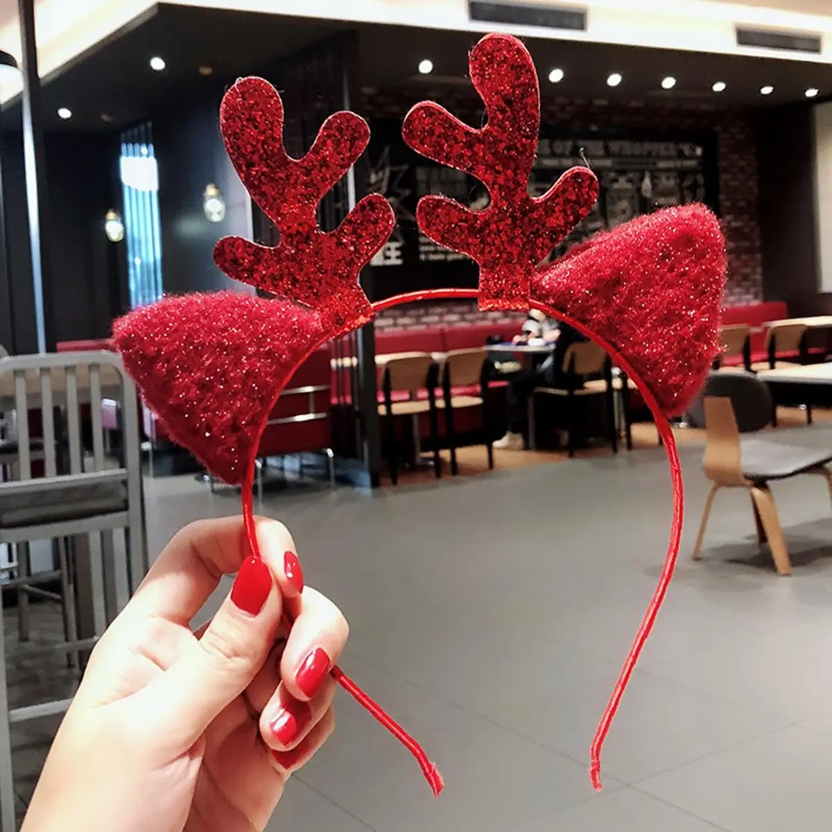 1PC Christmas Reindeer Antlers Headbands, Furry Xmas Deer , Festive Hair Accessories For Christmas Party&New Year