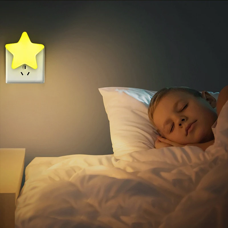 Mini Cute Star LED Night Light EU AC110-220V Pulg-in Children Lamp Control Night Lamp Wall Socket Sensor Light Bedside