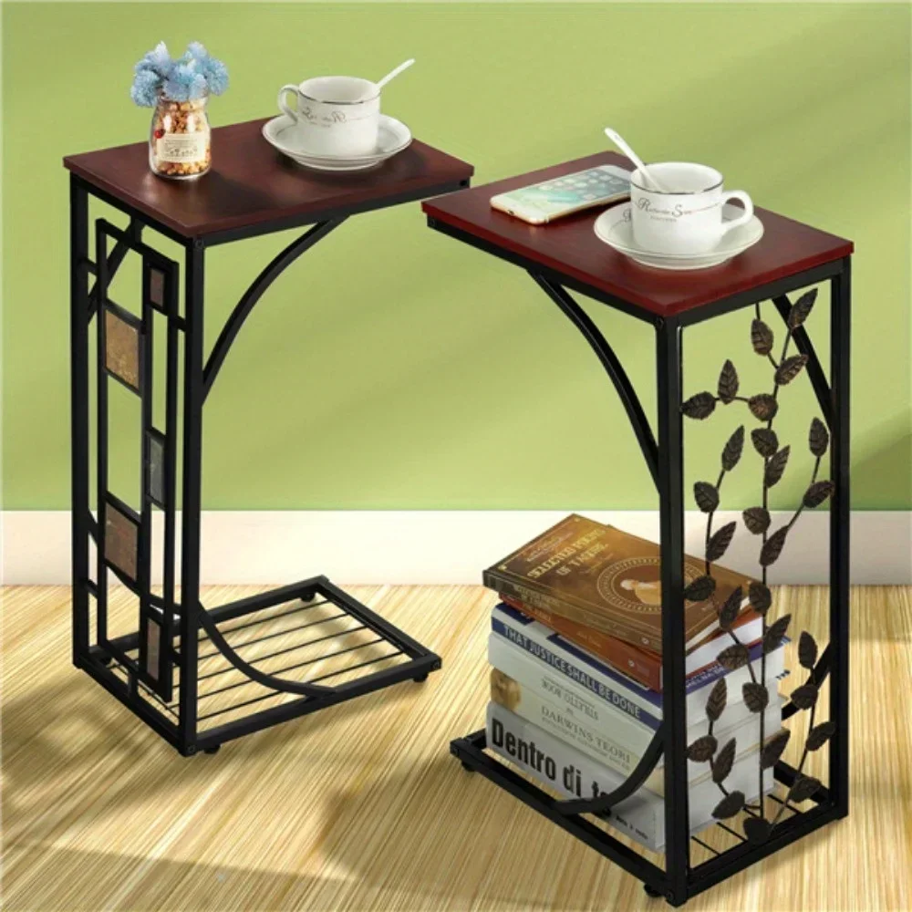 C Shaped End Table for Living Room Sofa Side Table Coffee Snack Tray