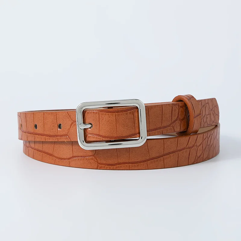 

New Retro Snake Square Buckle Belt Women Fashion Pin Buckle Silver Pu Thin Belts Female Jeans Dress Waistband 2023