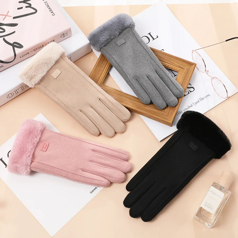 

New Plush Winter Women Gloves Full Finger Mittens Fashion Cute Furry Warm Mitts Women Outdoor Sport Female Gloves Touchable