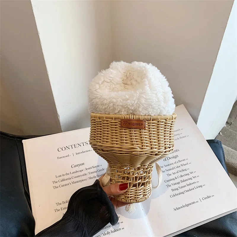 NEW Children Crossbody Bag Ice Cream Korean Style Fashion Personality Girls Weave Casual Cute Lovely Sweet Clothing Matching Bag