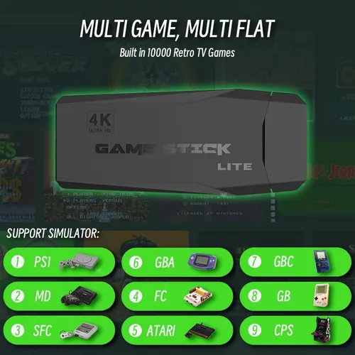 DATA FROG 레트로 비디오 게임 콘솔, 2.4G 무선 콘솔 게임 스틱, 4k 10000 게임, TV용 휴대용 Dendy 게임 콘솔 2