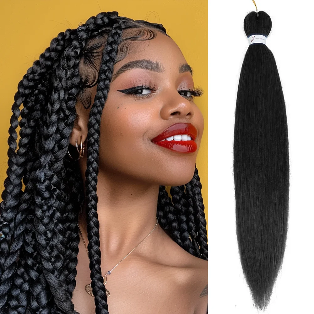 Long Jumbo Braids Hair 26 Inch 90g Extensions Afro Synthetic Hair Yaki Braid Straight Pre Stretched Braiding Hair Black Brown