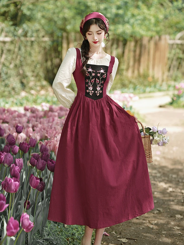 Cottagecore Cotton Linen Dress Woman Vintage Prairie Chic Design