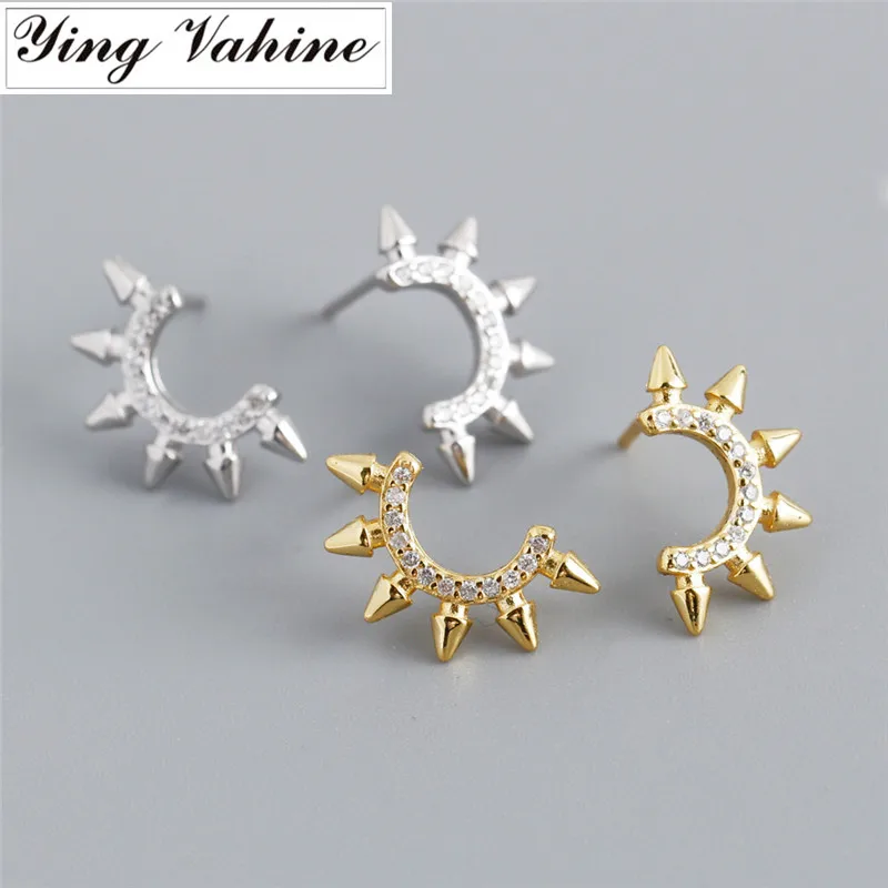 

ying Vahine Real 925 Sterling Silver Punk Style Small Letter C Shape Rivet Stud Earrings for Women Jewelry