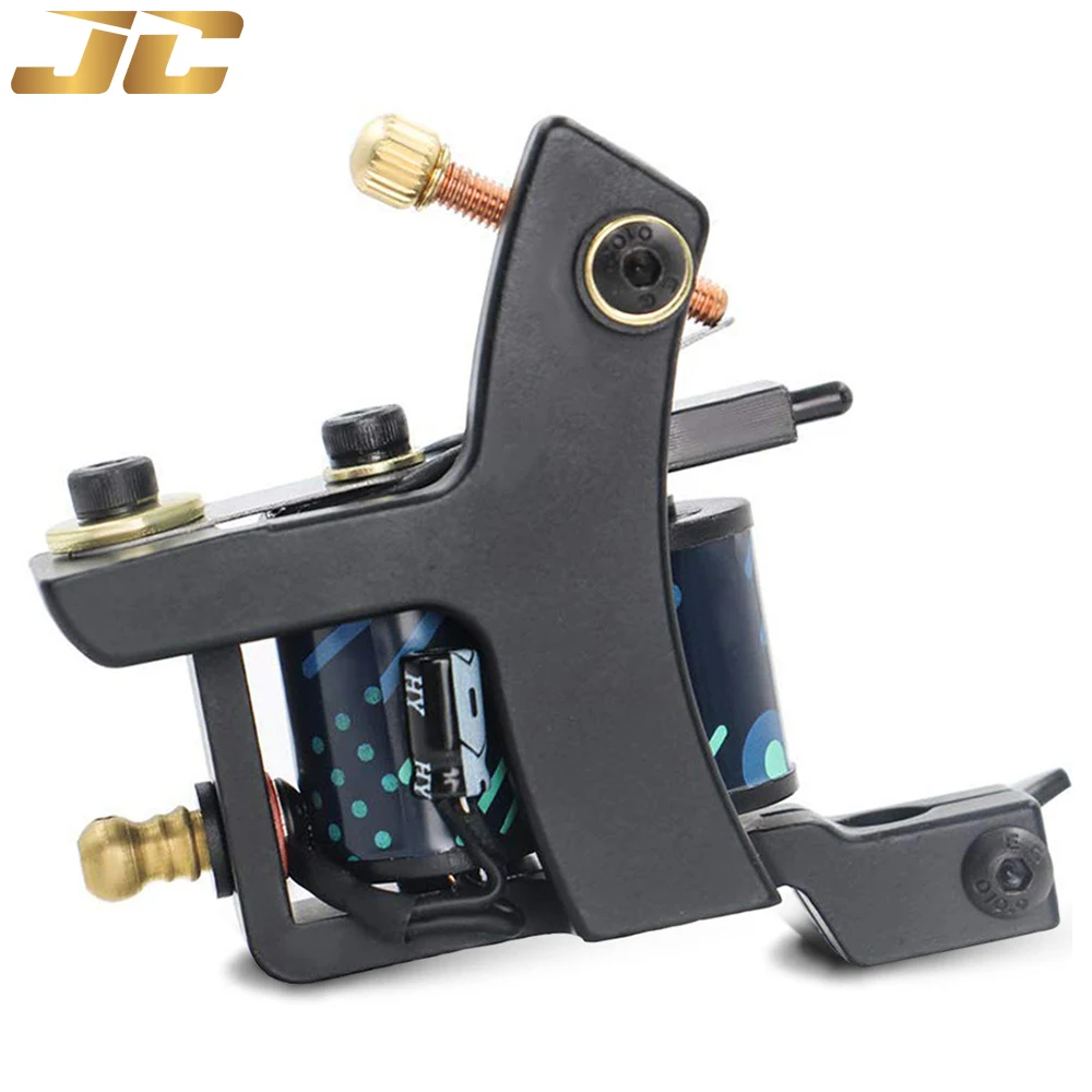 Newest Coils Tattoo Machine 10 Wrap Coils Wire Cutting Black Iron Tattoo Gun for Liner Shader Tattoo Grips Tattoo Machines newest gold round buckle belts female hot leisure jean wild silver without pin metal buckle brown leather black strap belt women