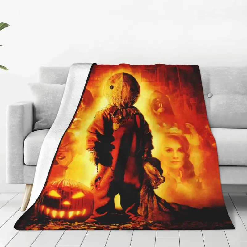 

Halloween Pumpkin Blankets Warm Flannel Horror Movie Trick R Treat Sam Throw Blanket for Bedroom Office Bedspreads