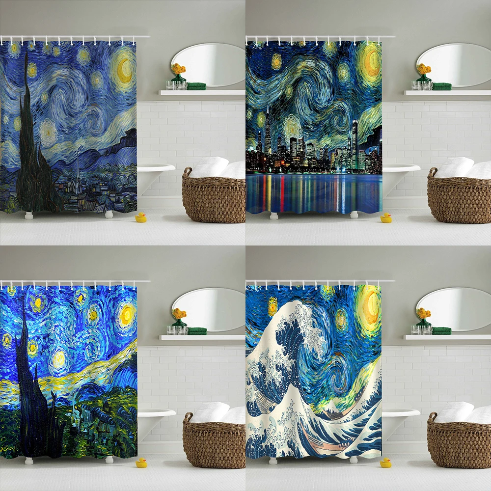 Van Gogh Abstract Art Painting Shower Curtain 3d Printed City Landscape