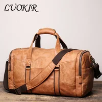 LUOKIR Retro Genuine Leather Men's Hand-held Travel Bag Women's Single-shoulder Crossbody Bag Large-capacity Cowhide Luggage Bag