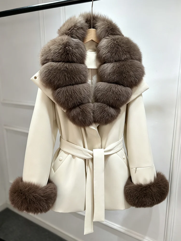 Janveny Luxury Women's Winter Down Jacket 2026 New Large Natural Real Fox Fur Cuff 90% White Duck Down Coat Female Feather Parka