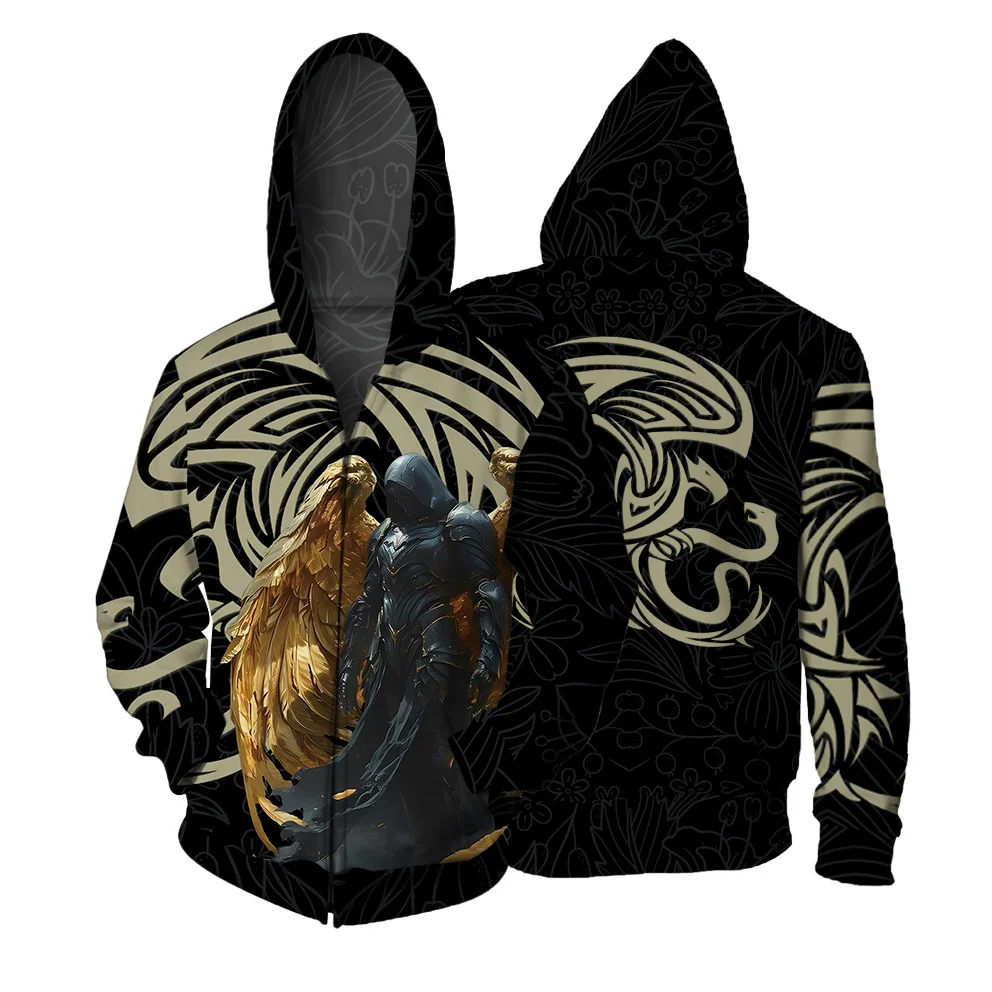 thumbnail image 1 of Sudadera con capucha con estampado de guerrero de tendencia de moda, sudadera con cremallera, informal y versátil, sudadera con capucha para hombre, sudaderas cómodas para hombre, sudadera con capucha, 1 of 4