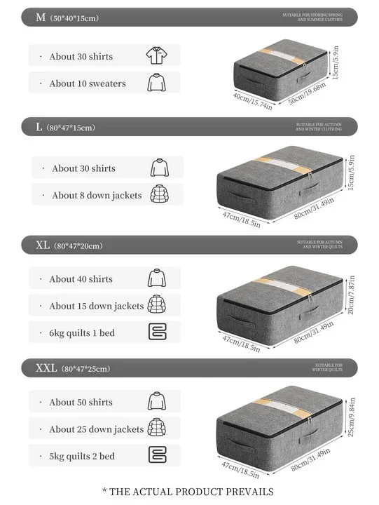 Extra – Aufbewahrungstasche für Unterbettkleidung mit großem Fassungsvermögen: faltbar, für Steppdecken, Decken, Hosen und Mäntel, idealer Kleiderschrank-Organizer