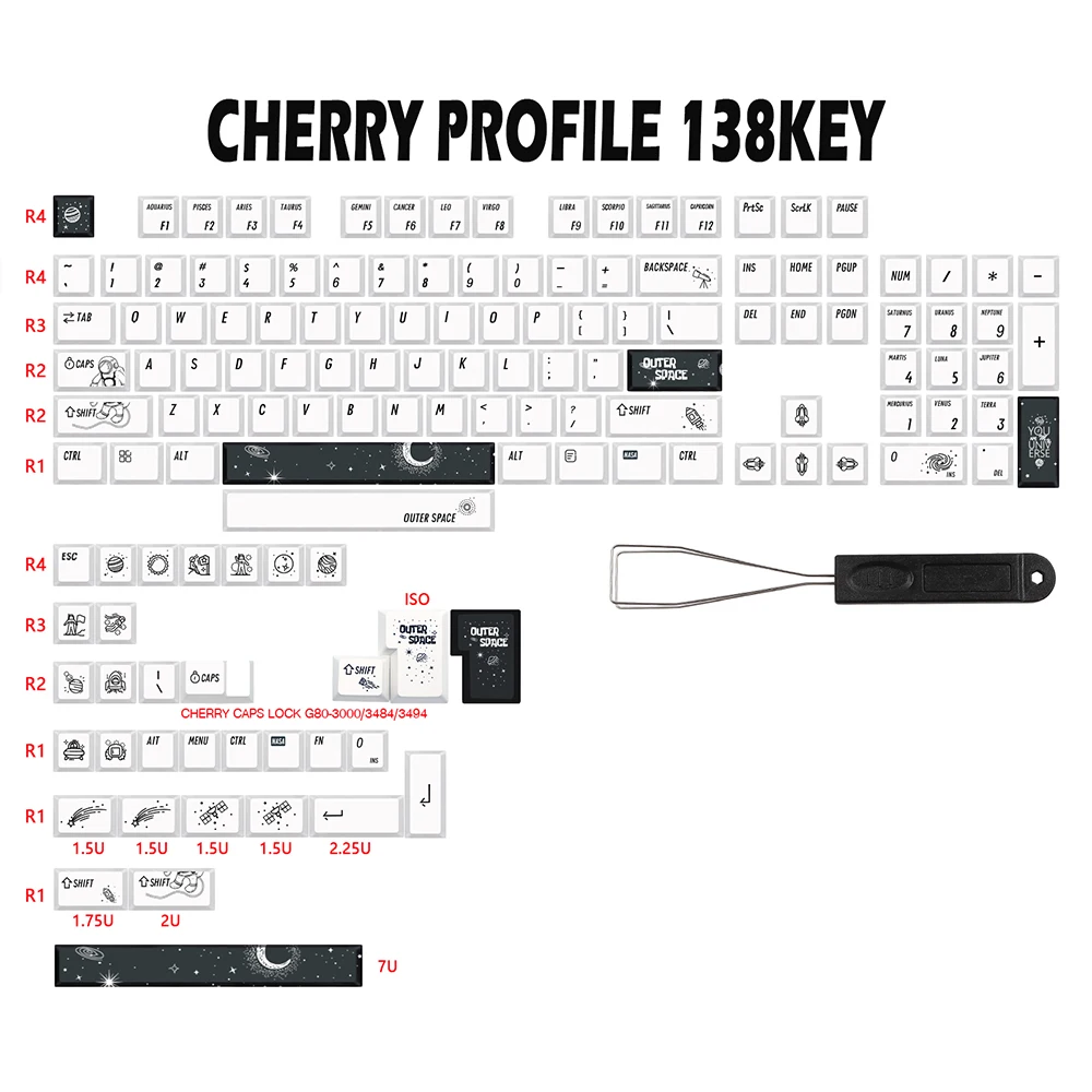Teclados do Espaço Sideral para Teclado Mecânico para Jogos Pbt Dye Sublimation Keycap para Gk61 Gmmk Pro Iso Gmmk 61 64 68 108 - Imagem 5
