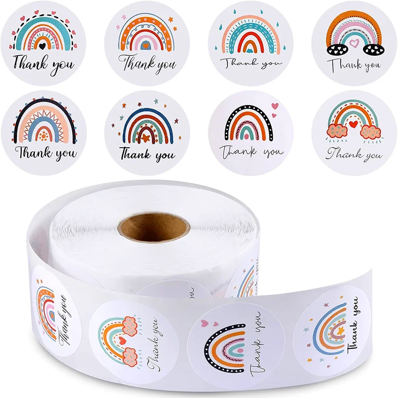 500pcs Happy Mail Stickers Roll, Cute Rainbow Thank You Sticker Labels for Small Business,Envelope Bag Packaging Seals Shipping 50pcs cute kitten printed shipping envelope coffee plastic express bag self sealing mailing bags clothing packaging courier bag