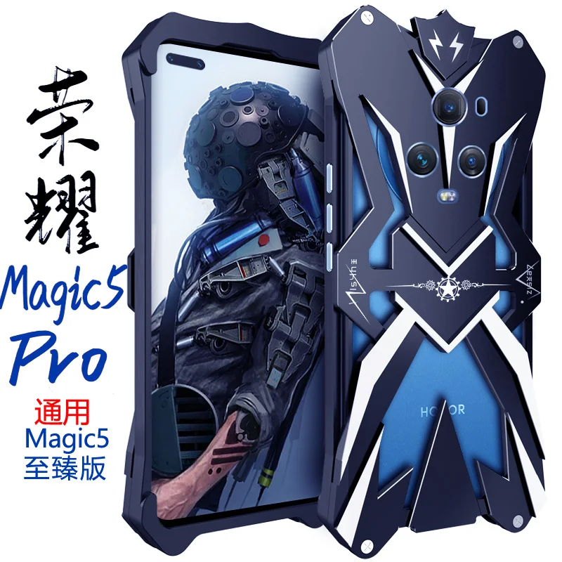 Original Luxury Armor Metal Aluminum Phone Cases For Honor Magic 5 4 Magic5 Pro Cover Mechanical Purely Handmade Skull Case