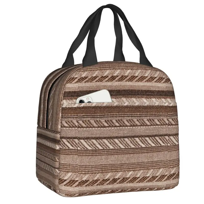 

Boho Stripe Insulated Lunch Bag for Women Portable Bohemian Cooler Thermal Lunch Box Beach Camping Travel