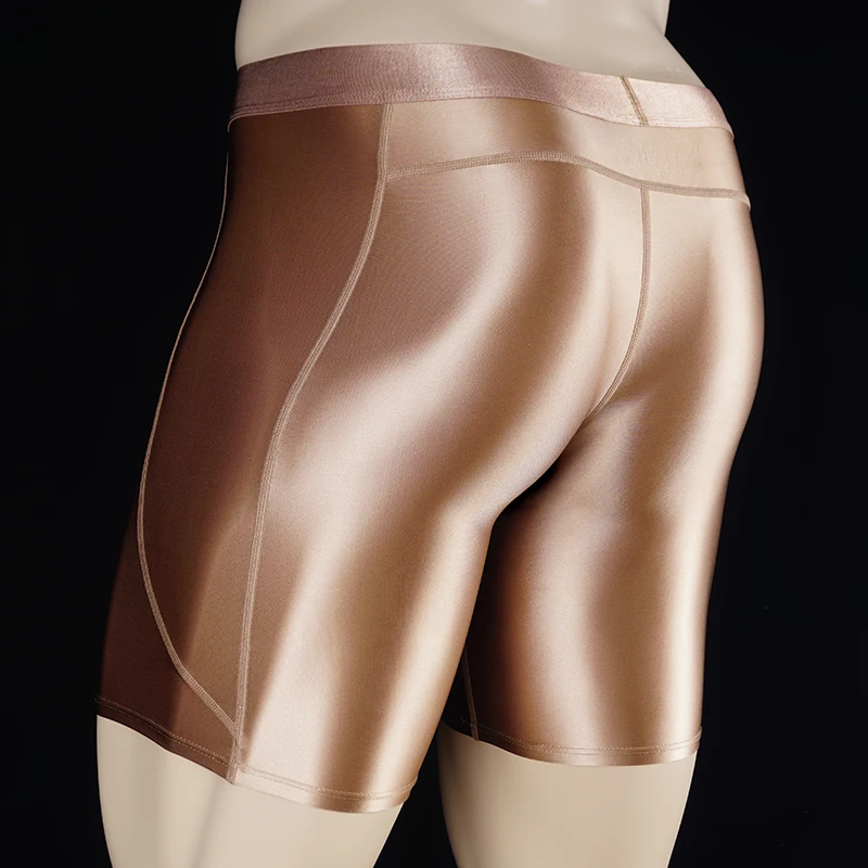 Men Thin Fitness Tights Summer Slim Bottoms Satin Glossy Leggings Streetwear Athletic Shorts Quick-drying Compression Pants 3